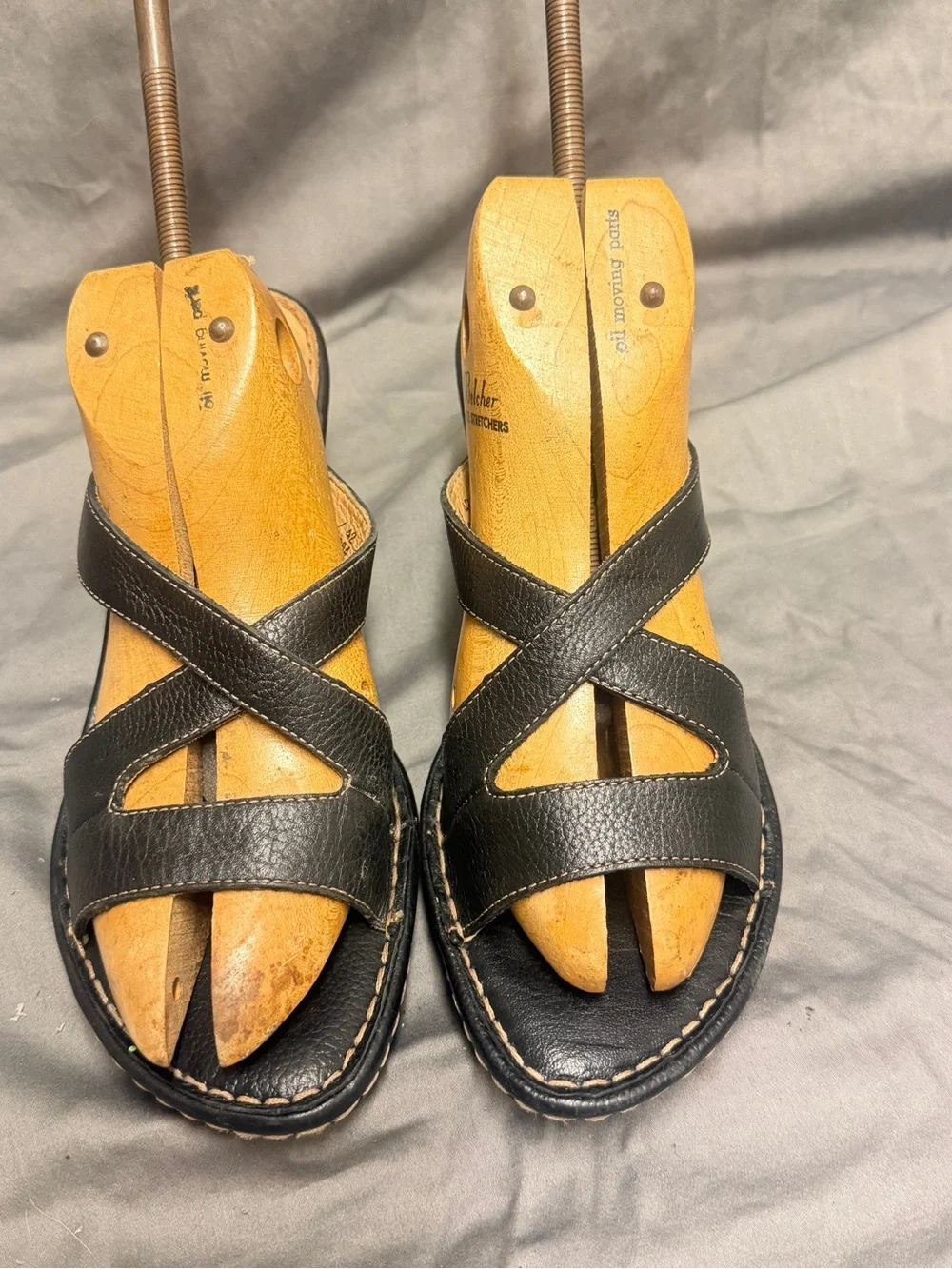 Born Black Leather Crisscross Slide Sandals - Women
